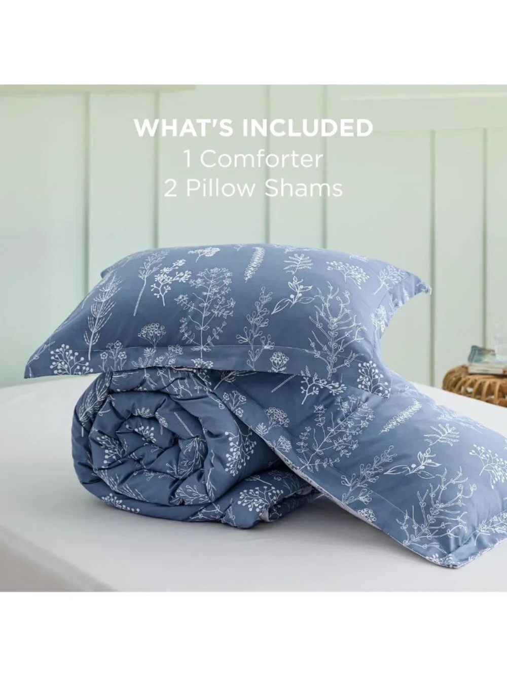 Floral Reversible Comforter Set - Cute Queen Bedding in Infinity Blue Design